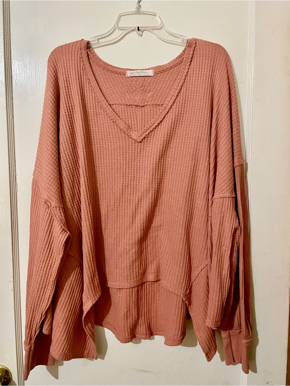 We The Free Waffle-Knit V-Neck Top - Autumn Glaze (Mauve) Size Large